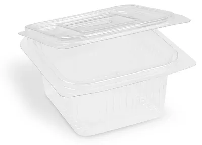 Produktbild von 50x Rechteckbecher klar mit Deckel 375 ml (rPET)
