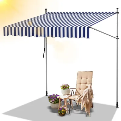 Produktbild von Jopassy Markise Klemmmarkise Höhenverstellbare Balkonmarkise Sonnenschutz Markise ohne Bohren für Terrasse Balkon 200cm Weiß Blau