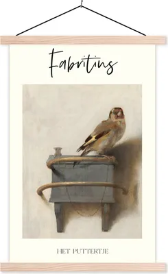 Produktbild von MuchoWow® Textilposter Alte Meister - Der Stieglitz - Carel Fabritius 120x180 cm mit holzfarbenen Rahmen - Textil-Plakat