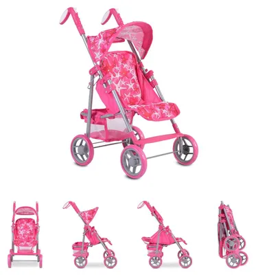 Produktbild von Moni Puppenwagen Stars 9351 faltbar, Rückenlehne und Schiebegriffe verstellbar pink