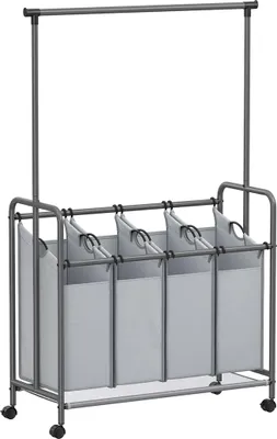 Produktbild von Wäschekorb 4 x 50 Liter auf Rollen mit herausnehmbarem Wäschesack, grau