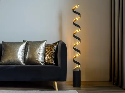 Produktbild von Ausgefallene LED Stehlampe schmal Wohnzimmer Ecke Spirallampe in Schwarz - Gold