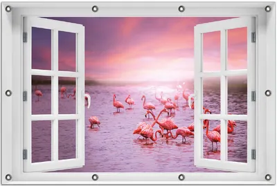 Produktbild von Wallario Outdoor-Poster für Garten oder Balkon 80 x 120 cm: Rosa Flamingos bei Sonnenuntergang