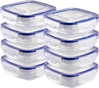 Produktbild von Set von 8 quadratischen Kunststoff-Vorratsdosen mit Deckeln - stapelbar und spülmaschinenfest