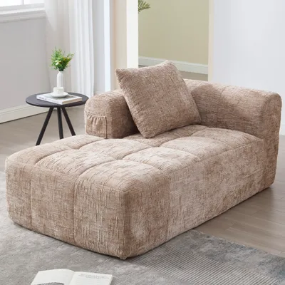 Produktbild von LVHOM Chaiselongue Schlafsofa mit Kissen, Lounge Sessel Relaxsessel Einzelsessel mit Seitentasche, Sofa Schlaffunktion, Sessel für Wohnzimmer, Khaki