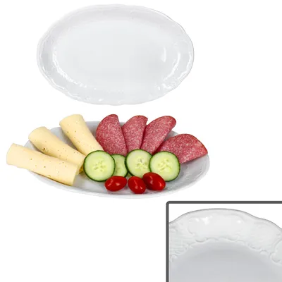 Zdjęcie produktu dla zestaw 2 półmisków Salzburg owalnych 28 cm biały porcelanowy reliefowy talerz grillowy antipasti