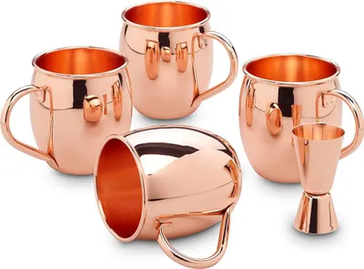 Produktbild von ECHTWERK Moscow Mule Kupferbecher Kupfer Becher Edelstahl Set poliert 5 tlg