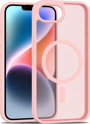 A pink iPhone case with a transparent back is shown next to an iPhone.