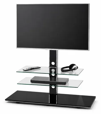 Produktbild von TV-Rack 1630 Schwarzglas – schwenkbarer TV-Stand mit Chromrahmen, ESG-Sicherheitsglas & Kabelmanagement 100 x 102 x 45 cm