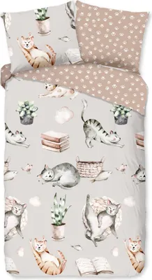 Produktbild von Good Morning Kinderbettwäsche "Katzen" - Grau - (140x200/220 cm) - Baumwolle