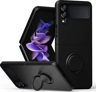Produktbild von Samsung Z Flip 4 Handyhülle, Ring Halter Ständer Kratzfeste Weiche Silikon schutzhülle für Samsung Galaxy Z Flip 4 5G Schwarz