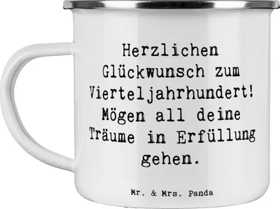 Produktbild von Mr. & Mrs. Panda Pott Spruch 25. Geburtstag Freude - Weiß - Geschenk, Happy Birthday, Emaille Tasse, Kaffeepott, Zitat, Lebensweg, Liebevoll, Teetasse, Glückwunsch