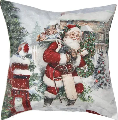 Produktbild von Clayre & Eef Kissenbezug 45x45 cm Weiß Polyester Weihnachtsmann