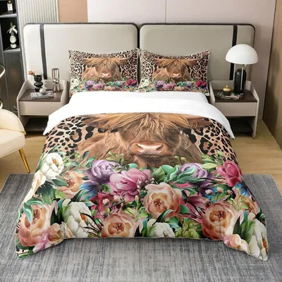 Produktbild von Bettbezug 155x220 cm mit Kissenbezug 80x80 cm, 100% Baumwolle, Kuh & Leopard Print