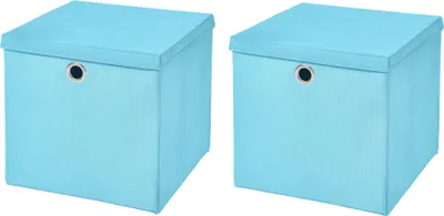 Produktbild von 2 Stück Hellblau Faltbox 28 x 28 x 28 cm Aufbewahrungsbox faltbar mit Deckel