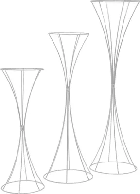 Immagine prodotto di Set di supporti per fiori da matrimonio - Base decorativa in 3 pezzi - Metallo (ferro) - Altezza 50–79 cm, Ø 18–22,5 cm - Decorazione da tavola per feste e banchetti - Argento