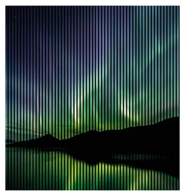 Produktbild von Akustikpaneele mit Digitaldruck Aurora01 19 x 2253 x 2400 mm Nordlichter Wasser Berge MDF PET-Fasern Wandpaneele Grün Lila 4 Einzelplatten
