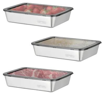 Obrázek produktu pro Nerezové úložné boxy, 3 kusy, s víkem, stohovatelné, vhodné do kuchyně