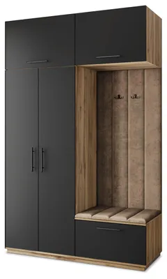 Produktbild von Masseno Garderobe-Set REMA 150/240/60 cm Modern Garderobenschrank Eiche Wotan, Veloursstoff MONOLITH 09 (Beige)