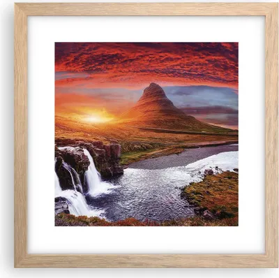 Produktbild von Gerahmtes Poster - Rahmen in heller Eiche - Kirkjufell Wasserfall Berg - 30x30 cm - Wand Bild - Wanddeko - Wandbilder - Kunstposter - Wandposter - Bilderrahmen - Bilder - Kunstdruck - P2NAC30x30-4704