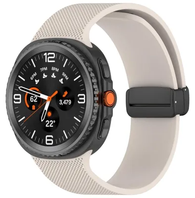Image de Bracelet en silicone avec fermeture magnétique pour Samsung Galaxy Watch 8 / 8 Classic Design Carreaux Beige