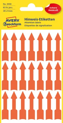 Immagine prodotto di Avery Zweckform® 3008 Etichette 3008 in formati speciali, 39 x 9 mm, preprogettate, 3 fogli/63 etichette, rosso fluorescente
