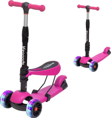 Produktbild von LifeGoods MultiRider Kinderroller - Roller 3-8 Jahre - Höhenverstellbarer Sitz - Leuchtende LED-Räder - Jungen/Mädchen - Rosa