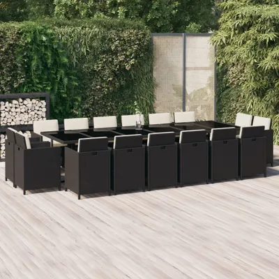 Produktbild von Möbel 17-tlg. Garten-Essgruppe mit Kissen Poly Rattan Schwarz - Gartenmöbelgarnituren 3095613