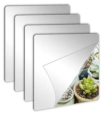 Produktbild von 4er-Pack selbstklebende Spiegelfliesen zum Aufkleben, 15 x 15 cm, Acrylspiegel, Schulspiegel, flexible Spiegelfolien, Spiegelaufkleber für Wände, Schule, Zuhause, Wohnzimmer, Badezimmer, Schlafzimmer