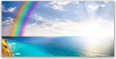 Produktbild von Glasbilder 140x70 Wandbild Druck auf Glas Regenbogen Sonne Meer Landschaft