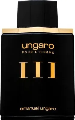 A black bottle of Emanuel Ungaro Homme III eau de Toilette for men.