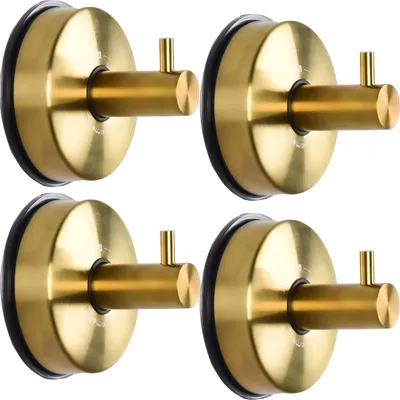 Produktbild von Duschhaken mit Saugnapf, Handtuchhalter, Saugnapf für die Dusche, Kleiderhaken aus Edelstahl, Wandhaken für die Küche, Edelstahl, gebürstetes Gold, 4 Stück