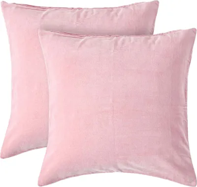 Image de HOMESCAPES Lot de 2 housses de coussin en velours rose, 40 x 40 cm