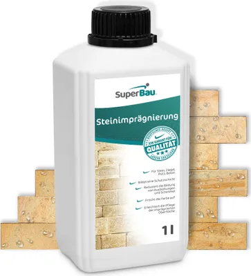 Produktbild von Superbau Steinimprägnierung Außen 1L, Steinimprägnierer Steinversiegelung Naturstein, für Stein & Klinker & Putz, Benzin- & Lösemittelfrei, Imprägniermittel gegen Grünbelag