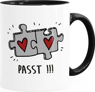 Produktbild von Kaffee-Tasse Passt!!! 2 Puzzleteile Geschenk Liebe Valentinstag Jahrestag Beziehung Moonworks® Inner-Schwarz Keramik-Tasse