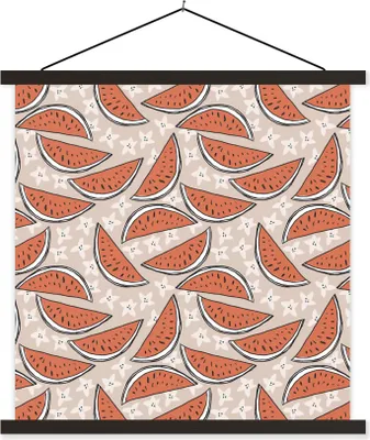 Produktbild von MuchoWow® Textilposter Sommer - Wassermelone - Muster 120x120 cm mit schwarzem Rahmen - Aufhängungsset