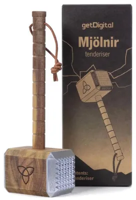 Produktbild von Mjölnir Fleischhammer aus Akazienholz und Aluminium, keltisches Runen Symbol, Lederschlaufe