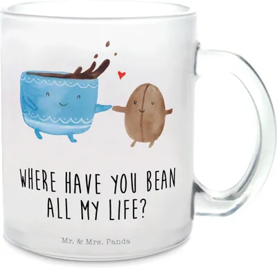 Produktbild von Mr. & Mrs. Panda Tee Tasse Kaffee Bohne - Transparent - Geschenk, Teeglas, Genuss, Haferl, Teetasse, Glück, Lustige Sprüche, Pott, Kaffeebohne, Häferl, Zufriedenheit