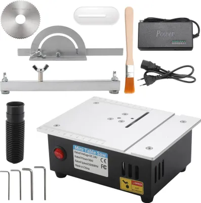 Immagine prodotto di Mini sega circolare da banco - Sega da banco elettrica - Motore da 96W - 5000 giri/min - Tagli di precisione per legno - Lavorazione del legno compatta per progetti fai-da-te - Spina di tipo europeo
