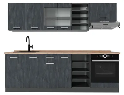 Produktbild von Küchenzeile Vicco R-Line Schwarz Beton/Anthrazit 240 cm AP Eiche, Model 47438