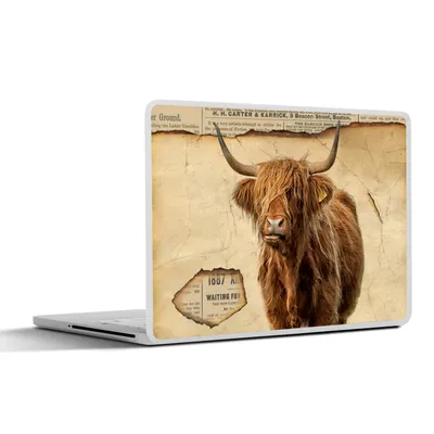 Produktbild von MuchoWow® Laptop Aufkleber Sticker Cover Schottischer Highlander - Retro - Zeitungsartikel 30x21 cm - Sticker für Laptop - Selbstklebend