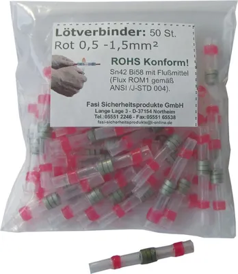 Obrázek produktu pro Pájecí konektor pro světelný kabel červený polybag 50 kusů 0,5-1,5 mm