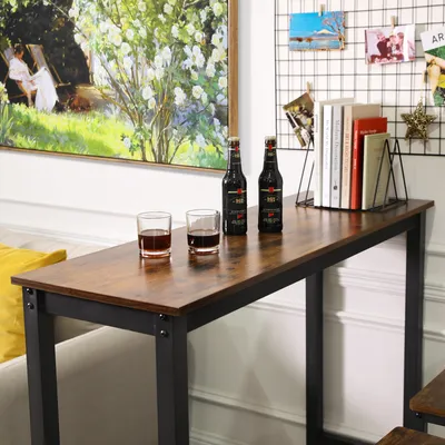 Maison ESTO Bartisch 150 X 50 Cm Baumkante Massivholz Hochtisch Stehtisch Bistrotisch Tisch Tischplatte: Brauntöne Tischbeine: Schwarz