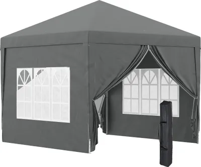 Produktbild von 3 x 3 m Pavillon mit 4 Seitenwänden, Fenster, Festzelt mit UV-Schutz, Gartenzelt inkl. Tragetasche, Stahl, Grau