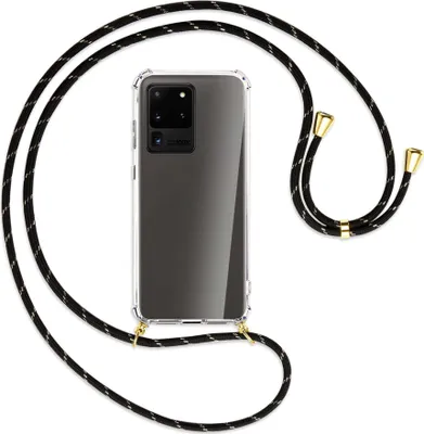 Produktbild von Handykette Backcover-Schutzhülle mit Band (Metall goldfarben) für Samsung Galaxy S20 Ultra - schwarz/gold