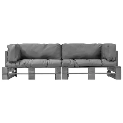 Immagine prodotto di vidaXL Set di divani da esterno 2 pezzi in pallet con cuscini in legno di pino grigio
