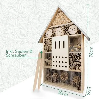 Produktbild von Insektenhotel, großes XXL-Format, stehend, mit Erdspieß, Gesamthöhe: 77 cm, geeignet als Hummelhaus, Wildbienenhaus, Marienkäferhaus,