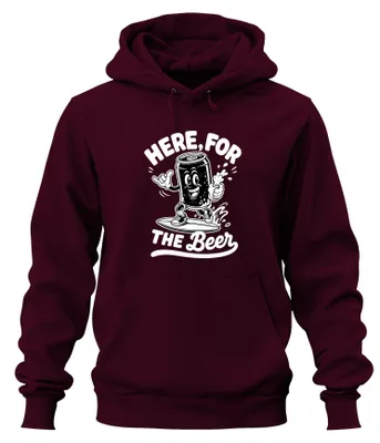 Zdjęcie produktu dla Bluza z kapturem "Here For The Beer Surfer", styl retro, nadruk "Trinkspruch", kolor burgundowy, rozmiar L