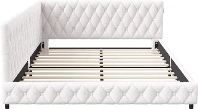 Produktbild von Polsterbett Kinderbett 140x200 cm mit USB-Type-C, Doppelbett mit LED, Schlafsofa Tagesbett, Sofabett Jugendbett Bettgestell mit Lattenrost aus Holz, Teddy, Weiß