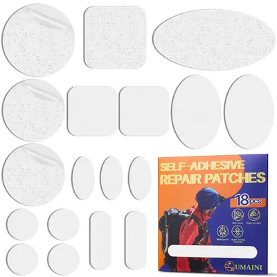 Reparaturset selbstklebend, 18 Nylon-Flicken, transparent, wasserdicht